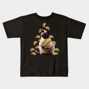 Siamese Cat Kitty Kitten Eating Taco Tacos, Funny Cute Kids T-Shirt